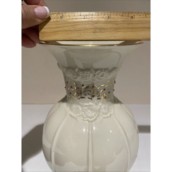 Vintage LENOX Rose Brocade Flared Vase Jeweled Collection 8 3/4" Textured USA - Picture 8 of 9